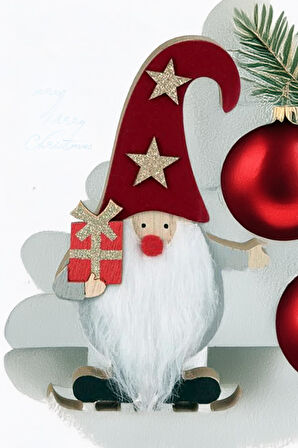 Yılbaşı Süsü Dekoratif  Ahşap Kürklü Gnome Noel Baba Biblo Figür - 14 cm