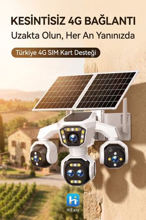 5 Kameralı Sim Kartlı 18X Zoom Ptz Güneş Enerjili Profesyonel Dış Mekân Güvenlik Kamerası -Tek