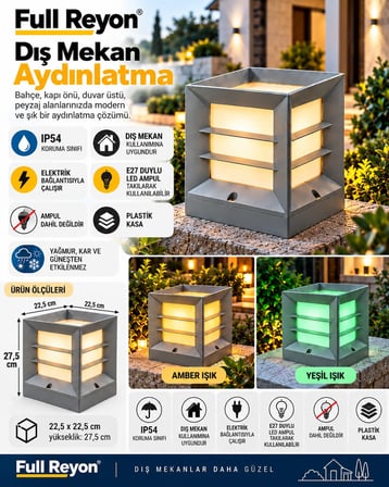 Gri Renk Izgaralı E27 Duylu Elektrikle Çalışır Set Üstü Bahçe Duvar Apliği Duvar Üstü Modern Armatür