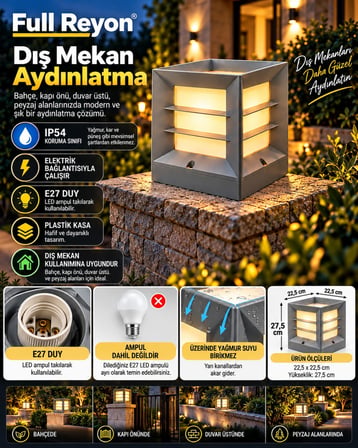 Gri Renk Izgaralı E27 Duylu Elektrikle Çalışır Set Üstü Bahçe Duvar Apliği Duvar Üstü Modern Armatür