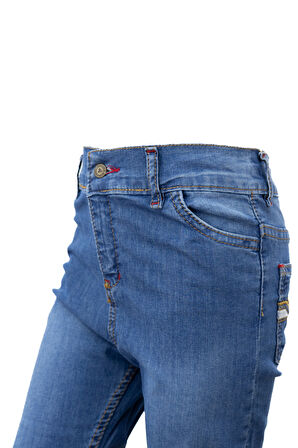 Oppland Yazlık Erkek Çocuk Kot Kapri Şort 3-12 Yaş için Diz Altı Pamuklu Cepli Rahat Sempatik