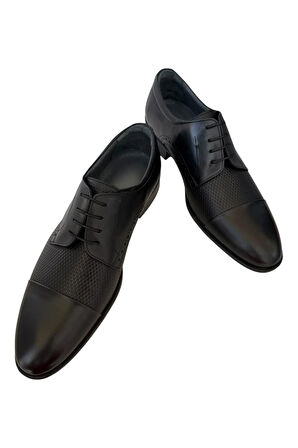 Erkek Bağcıklı Klasik Hakiki Deri Ayakkabı SİYAH