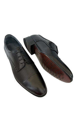 Erkek Bağcıklı Klasik Hakiki Deri Ayakkabı SİYAH