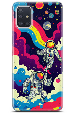 Samsung Galaxy A71 uyumlu Renkler 15 HD Kapak Astronot Gezegen