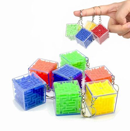 Labirent Bulmaca Küp Eğlenceli Anahtarlık 3X3 cm - Renkli 