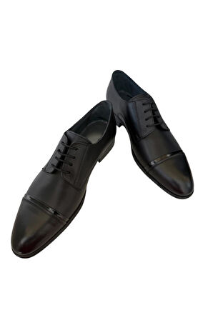 Erkek Bağcıklı Klasik Hakiki Deri Ayakkabı SİYAH