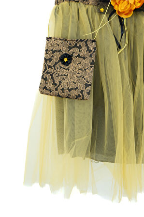 Oppland Kız Çocuk Elbise 5-6-7-8 Yaş %100Pamuk Prenses Model Çantalı ipKemerli YuvarlakYaka Astarlı