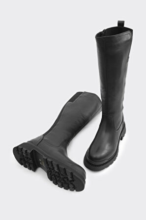 Hakiki Deri Kısa Topuklu Fermuarlı Kadın Çizme