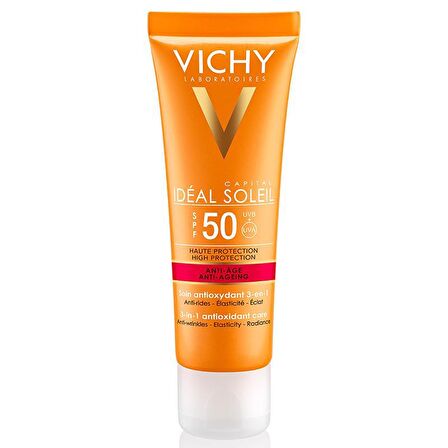 Vichy Ideal Soleil 50 Faktör Yaşlanma Karşıtı Tüm Cilt Tipleri İçin Renksiz Yüz Güneş Koruyucu Krem 50 ml