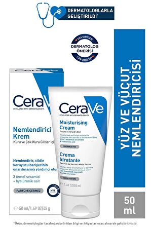 Cerave Mouisturising Kuru Ciltler İçin Hyalüronik Asitli Su Bazlı Yağsız Nemlendirici Yüz Bakım Kremi 50 ml