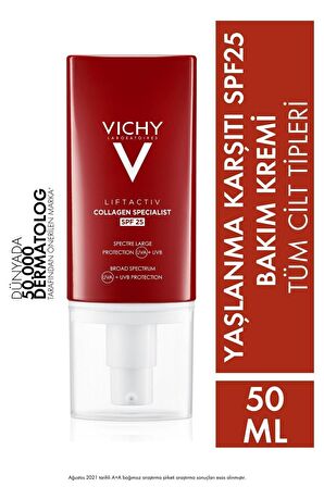 Vichy Liftactiv Collagen Specialist SPF 25 Tüm Cilt Tipleri İçin Su Bazlı Yağsız SPF25 Nemlendirici Yüz Bakım Kremi 50 ml