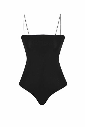 Çıtçıtlı İnce Askılı Bodysuit Siyah