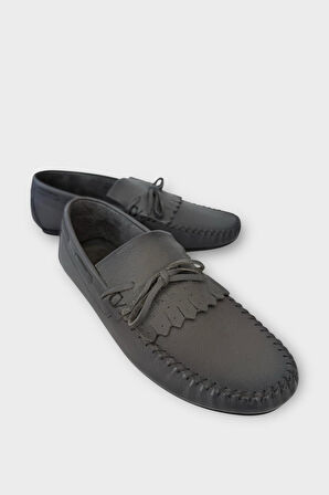 Erkek Hakiki Deri Günlük Floter Rok Ayakkabı FÜME