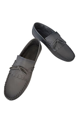 Erkek Hakiki Deri Günlük Floter Rok Ayakkabı FÜME