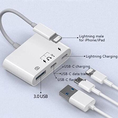 Polham Apple İphone Otg Hub Type C To Kulaklık Usb Kamera Okuyucu İphone Klavye Mouse Okuyucu Hub
