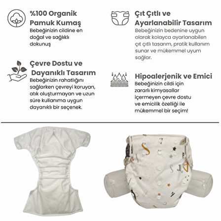 BEZHANE Baby YBB Yıkanabilir Bebek Bezi Cepli Tavşan Desen Çıt Çıtlı(8kg-18kg)