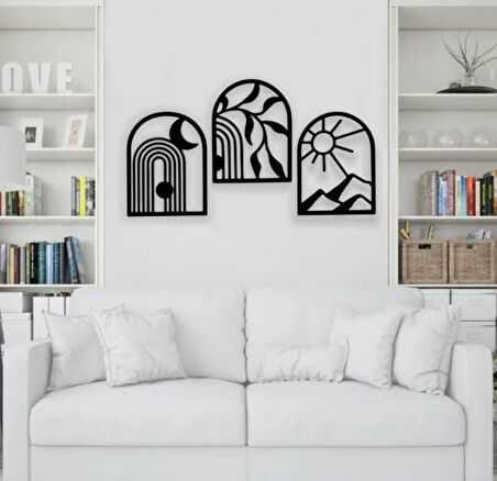 Siyah Ahşap Geometrik Ruh 25cm X 32cm - 3 adet Tablo Duvar Dekoru 3mm Mdf Lazer Kesim