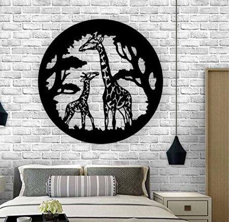 Siyah Ahşap Zürafa 50cm X 50cm Tablo Duvar Dekoru 3mm Mdf Lazer Kesim