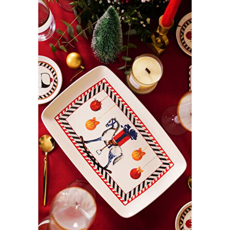 The Mia Yılbaşı Temalı Nutcracker Dikdörtgen Servis Tabağı 34 x 25 cm