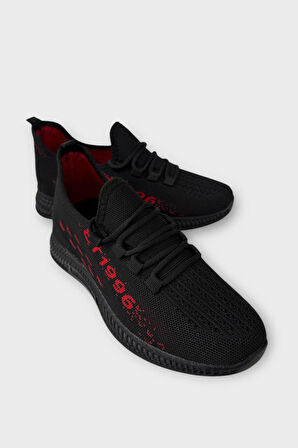 Erkek Triko Günlük Ortopedik Sneaker Spor Ayakkabı SİYAH - KIRMIZI