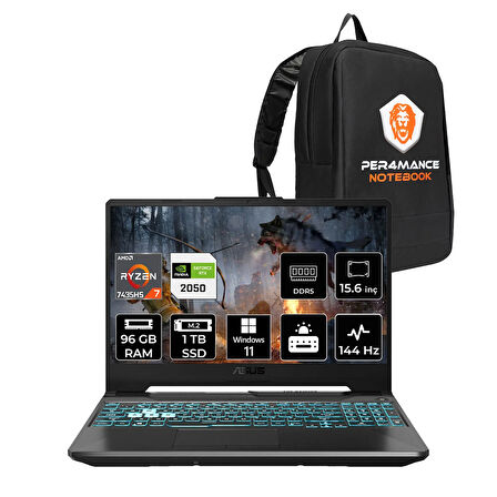 ASUS TUF Gaming A15 R7 7435HS 96GB 1TB SSD RTX2050/4GB 70W 144Hz 15.6" FHD W11P FA506NFR & PER4 ÇA