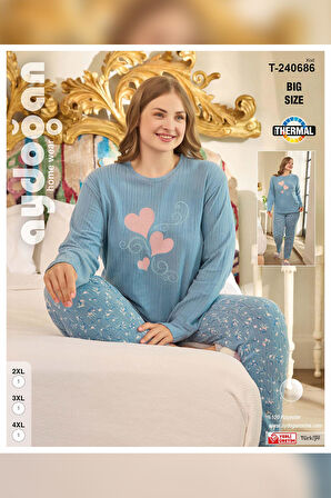 Aydoğan Kadın Suzi Büyük Beden Thermal Mavi Pijama Takım 0686