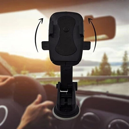 360 Derece Dönen Torpido Üstü Uzunluk Ayarlamalı Vantuzlu Teleskopik Araç Telefon Tutucu ( Lisinya )
