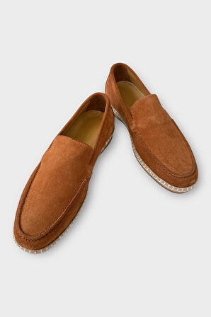 Erkek Hakiki Süet Deri Espadril Ayakkabı TABA