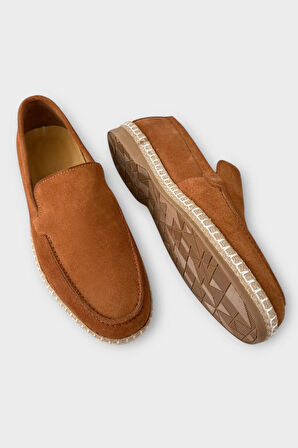 Erkek Hakiki Süet Deri Espadril Ayakkabı TABA