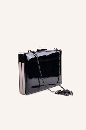 Kadın Siyah Rugan Abiye Çanta ,Clutch Abiye Çanta , Portföy Çanta