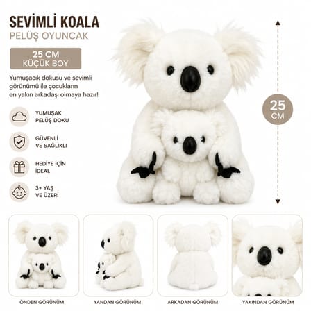 Selay Oyuncak Sevimli Koala Pelüş Oyuncak 25 cm – Yavrulu Büyük Koala