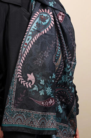 Kamer Scarf Modal Soft Serisi Etnik Desen Şal Siyah-Yeşil