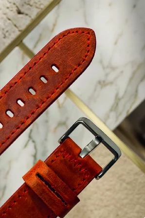 22mm Hakiki Deri Saat Kordonu Premium Klasik Saat Kayışı Dayanıklı ve Konforlu - Kırmızı