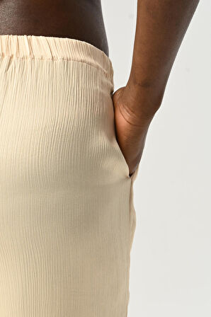 KADIN BELİ LASTİKLİ BOL PAÇA DÜZ RENK VİSKON KUMAŞ PANTOLON