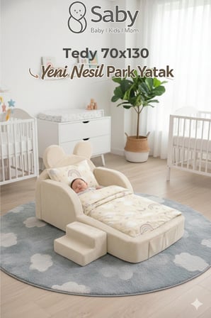 SABY Bebekler ve Çocuklar İçin 70 x 130 Yataklı Tedy Modüler Sünger Oyun Parklı Beşik ve Park Yatak