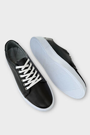 Erkek Hakiki Deri  Ayakkabı SİYAH - BEYAZ