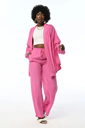 KADIN RAHAT KALIP BOL PAÇA  BELİ LASTİKLİ DÜZ RENK PANTOLON