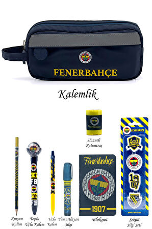 Fenerbahçe Orijinal Kalemlik & Kırtasiye Seti 2 Bölmeli Kalem Kutusu 8li Kırtasiye Set Ahşap Kutulu