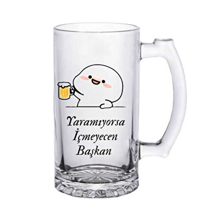 Yaramıyorsa İçmeyeceksin Başkan Yazılı Cam Bira Bardağı – Mizahi Hediyelik Kupa