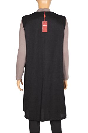 Hesna Kadın Naz Şönil Cep Kombinli Siyah Yelek