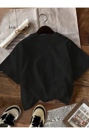 Unisex Leopar Desenli Kurdele Baskılı Tasarım Tshirt