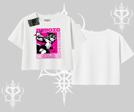 Oversize Crop Tshirt Heroic Anime Girl Japon Stil Grafik Baskılı
