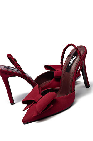 Kadın Yüksek Topuklu Lastikli Fiyonklu Nubuk Abiye Ayakkabı 335