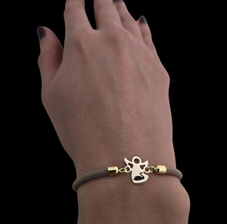 Kuğu Temalı İpek Örgülü Mevlana Figürlü 14 Ayar Altın Plakalı Hediye Bileklik-335sembol-kahverengi