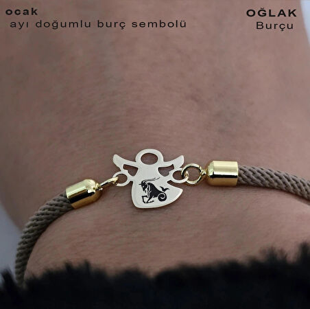Oğlak Burçlarına Mevlana Figürlü 14 Ayar Altın Plakalı Örgülü Hediye Bileklik-335burç-kahverengi