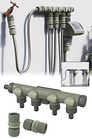 Bahçe Musluk Dağıtıcı Aparat 4 Çıkışlı Vanalı Musluk Aparatı