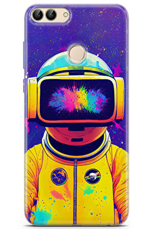 Huawei P Smart 2017 uyumlu Renkler 4 Telefon Kabı Sarı Astronot