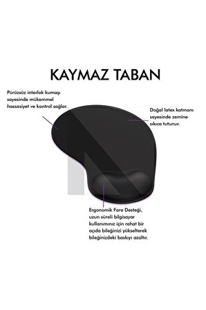 MP01 - Siyah Elips Bilek Destekli Mouse Pad | Konforlu, Kaymaz Taban, Ergonomik, Yumuşak, Ev,ofis