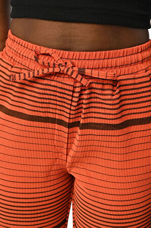 Yatay Çizgi Desenli Beli Lastikli Rahat Kalıp Pantolon