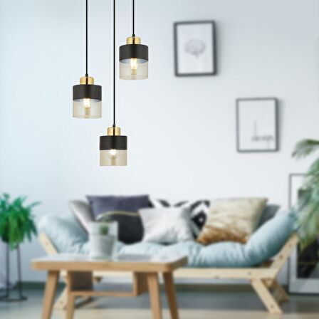 Boris 3Lü Yuvarlak Siyah Sarkıt Modern Genç Odası Mutfak Retro Salon Avize